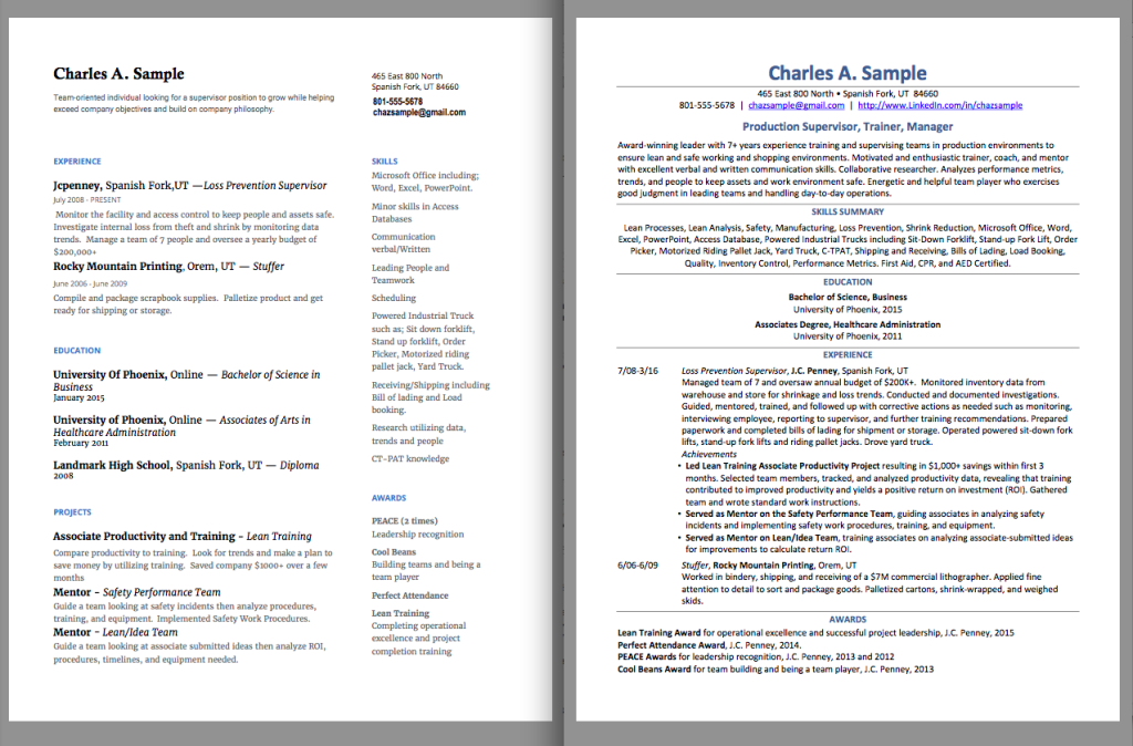 Resume makeover - before and after. 